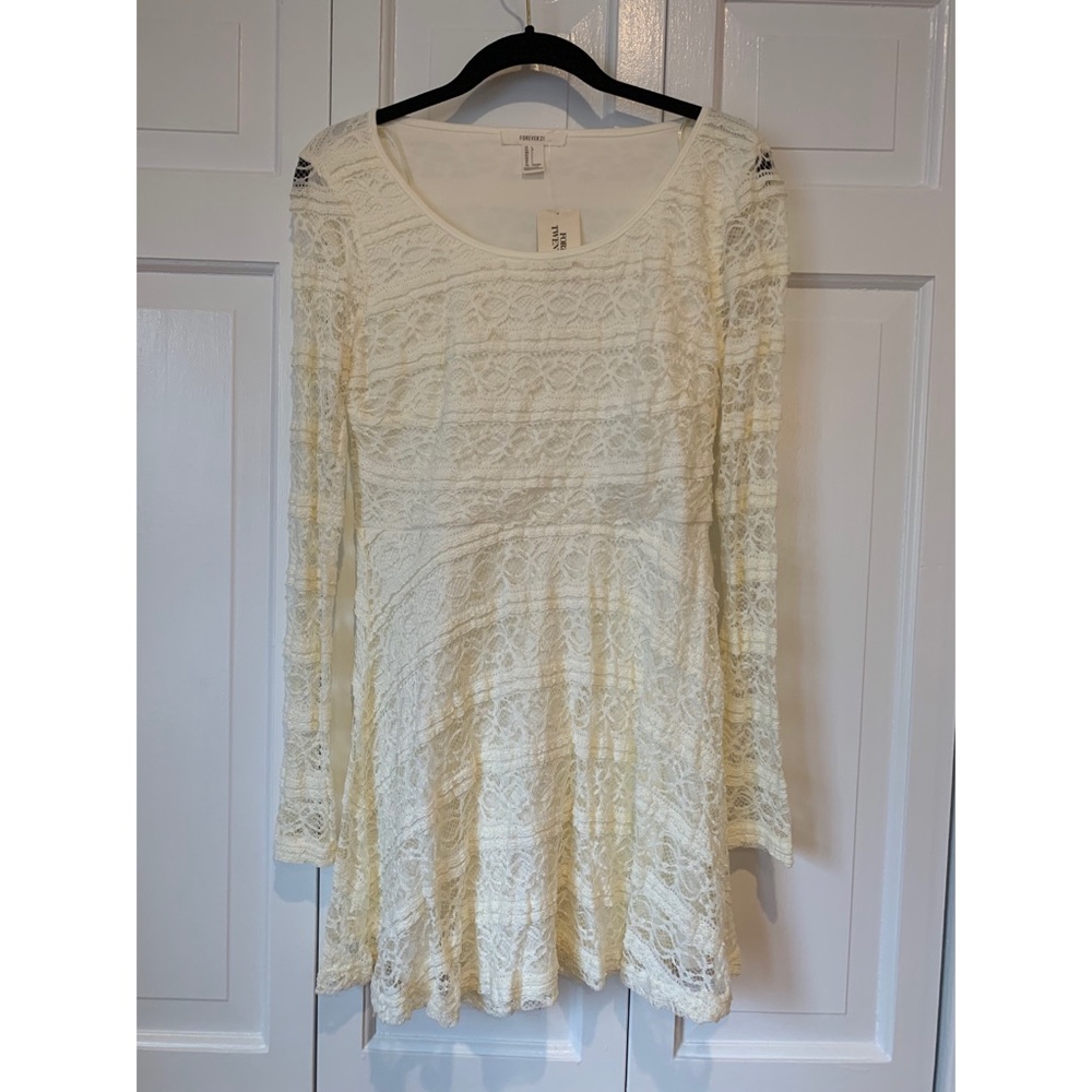 Off white lace long sleeve mini dress